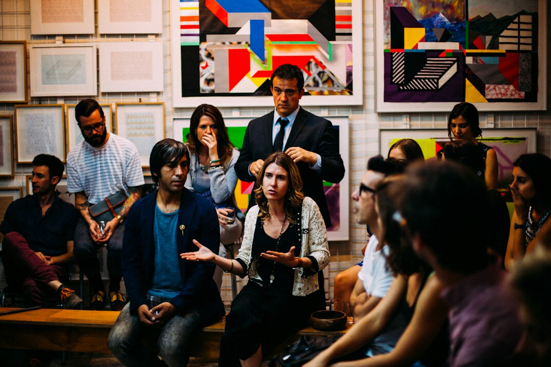 diverse group discussing society